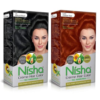 Nisha Creme Hair Color Combo, Pack of 2 Natural Black & Copper Red