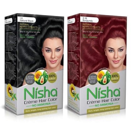 Nisha Creme Hair Color Combo, Pack of 2 Natural Black & Burgundy