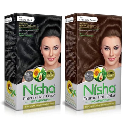 Nisha Creme Hair Color Combo, Pack of 2 Natural Black & Chocolate Brown