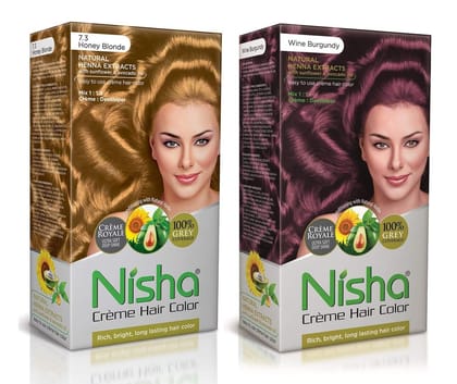 Nisha Creme Hair Color Combo, Pack of 2 Honey Blonde & Wine Burgundy