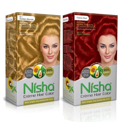 Nisha Creme Hair Color Combo, Pack of 2 Golden Blonde & Flame Red