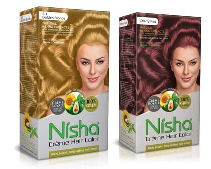 Nisha Creme Hair Color Combo, Pack of 2 Golden Blonde & Cherry Red