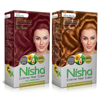 Nisha Creme Hair Color Combo, Pack of 2 Burgundy & Honey Blonde