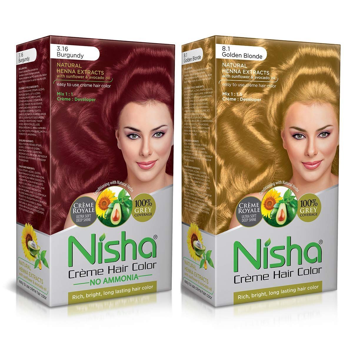 Nisha Creme Hair Color Combo, Pack of 2 Burgundy & Golden Blonde