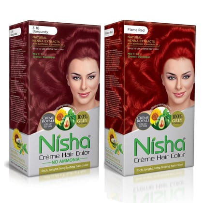 Nisha Creme Hair Color Combo, Pack of 2 Burgundy & Flame Red