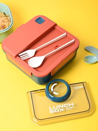 Vibrant Red Lunch Set: 1 Spoon, 1 Fork & 1 Box