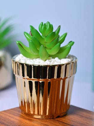 Modern Elegance - Striped Ceramic Pot with Artificial Plant