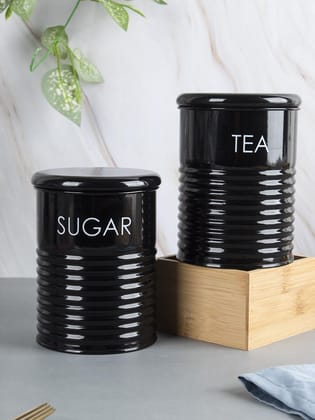 Tea & Sugar Jar - Set Of 2 (Black, Each 900 mL)