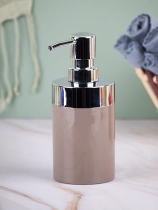 Market99 340mL Refillable Soap Dispenser With Silver Pump & Brown Soap Holder