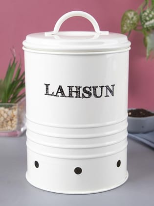 Mild Steel White Cylindrical Lahsun Jar