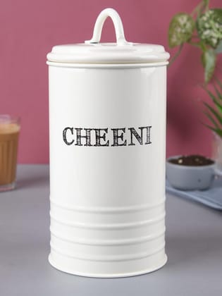 Mild Steel White Cylindrical Cheeni Jar (1200ML)