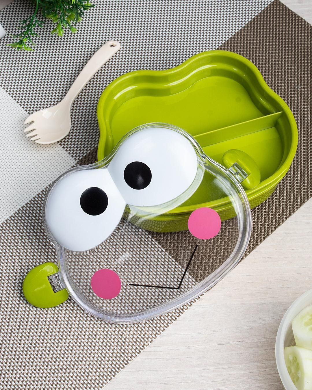 Lunch Box for Kids With Spoon, Frog Design, Green, Plastic