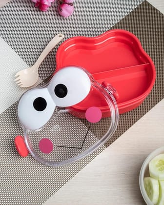 Double Layer Frog Shape Lunch Box for Kids With Spoon, Red, Plastic