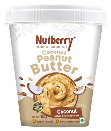 Nutberry's Coconut Peanut Butter 1kg (Bucket)| delightful fusion of rich coconut and wholesome peanuts | High in Protein Spread, Energy Booster Cholesterol Free |Tasty & Healthy Nut Butter