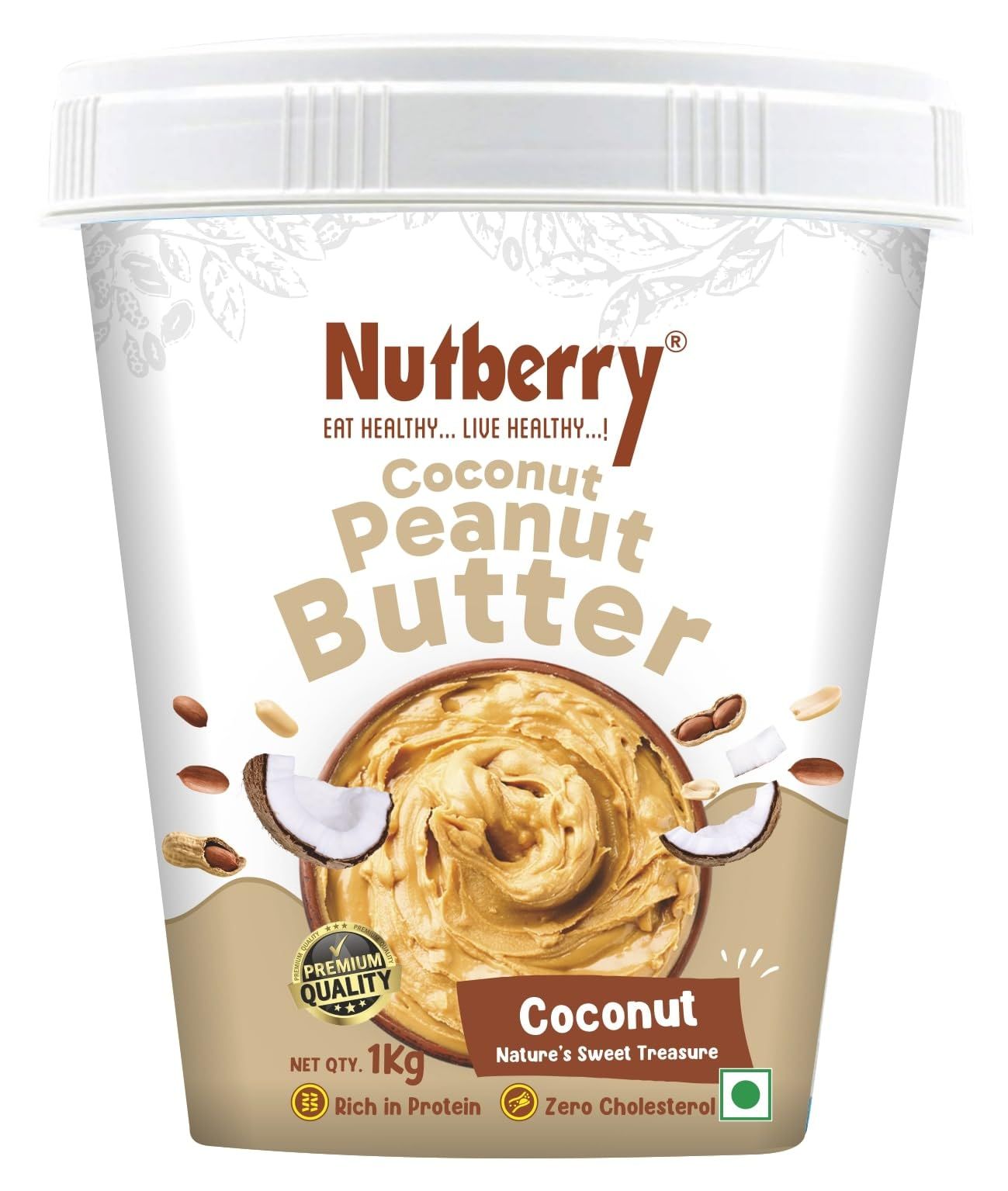 Nutberry's Coconut Peanut Butter 1kg (Bucket)| delightful fusion of rich coconut and wholesome peanuts | High in Protein Spread, Energy Booster Cholesterol Free |Tasty & Healthy Nut Butter