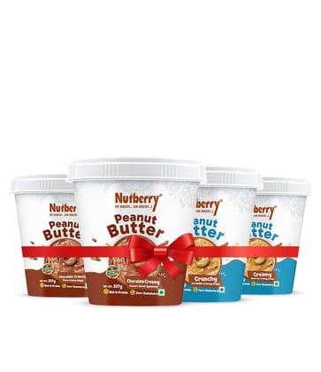 Nutberry Peanut Butter Creamy, Crunchy, Chocolate & Chocolate Crunchy 227g x 4 (Bucket)| Each Bucket| 25 g Protein Per 100g