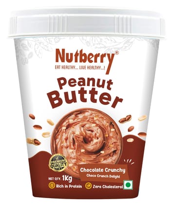 Nutberry's Chocolate Crunchy Peanut Butter 1kg (Bucket)| Chocolate Chunky Peanut Butter | Tasty & Healthy Nut Butter| 25 g Protein Per 100g | High in Protein Spread, Energy Booster