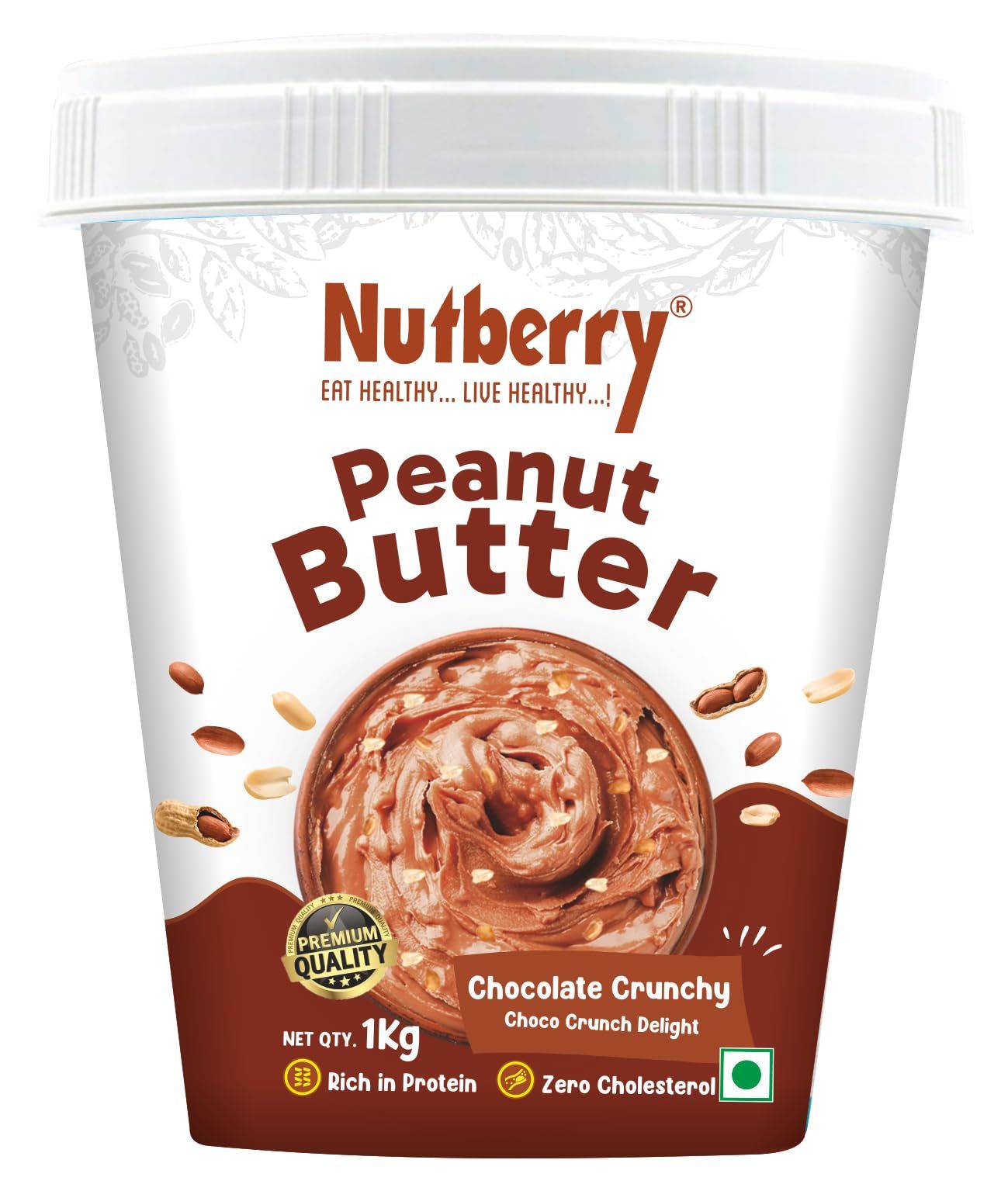 Nutberry's Chocolate Crunchy Peanut Butter 1kg (Bucket)| Chocolate Chunky Peanut Butter | Tasty & Healthy Nut Butter| 25 g Protein Per 100g | High in Protein Spread, Energy Booster