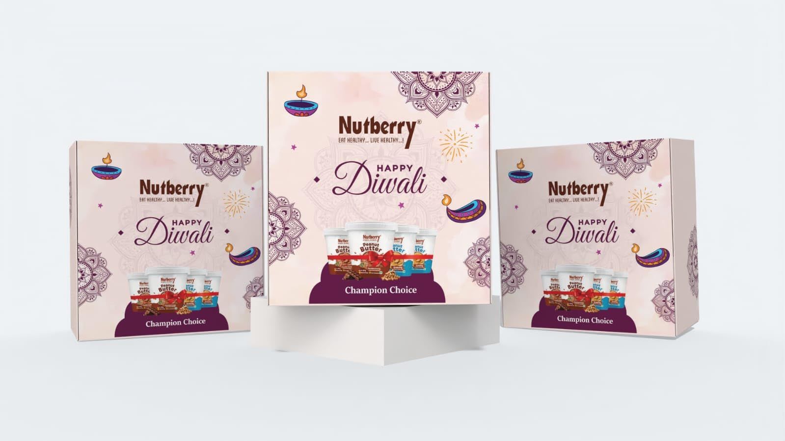 DIWALI GIFT BOX Nutberry Peanut Butter Creamy, Crunchy, Chocolate & Chocolate Crunchy 227g x 4 (Bucket)| Each Bucket| 25 g Protein Per 100g