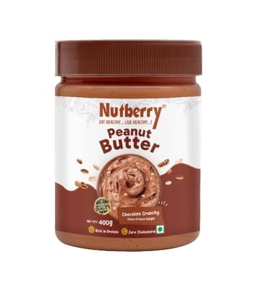 NUTBERRY Peanut butter Chocolate Crunchy 400gm, Tasty & Healthy Nut Butter Spread Creamy, Zero Cholesterol and Roasted Peanuts, Trans Fat Free (Chocolate Crunchy)