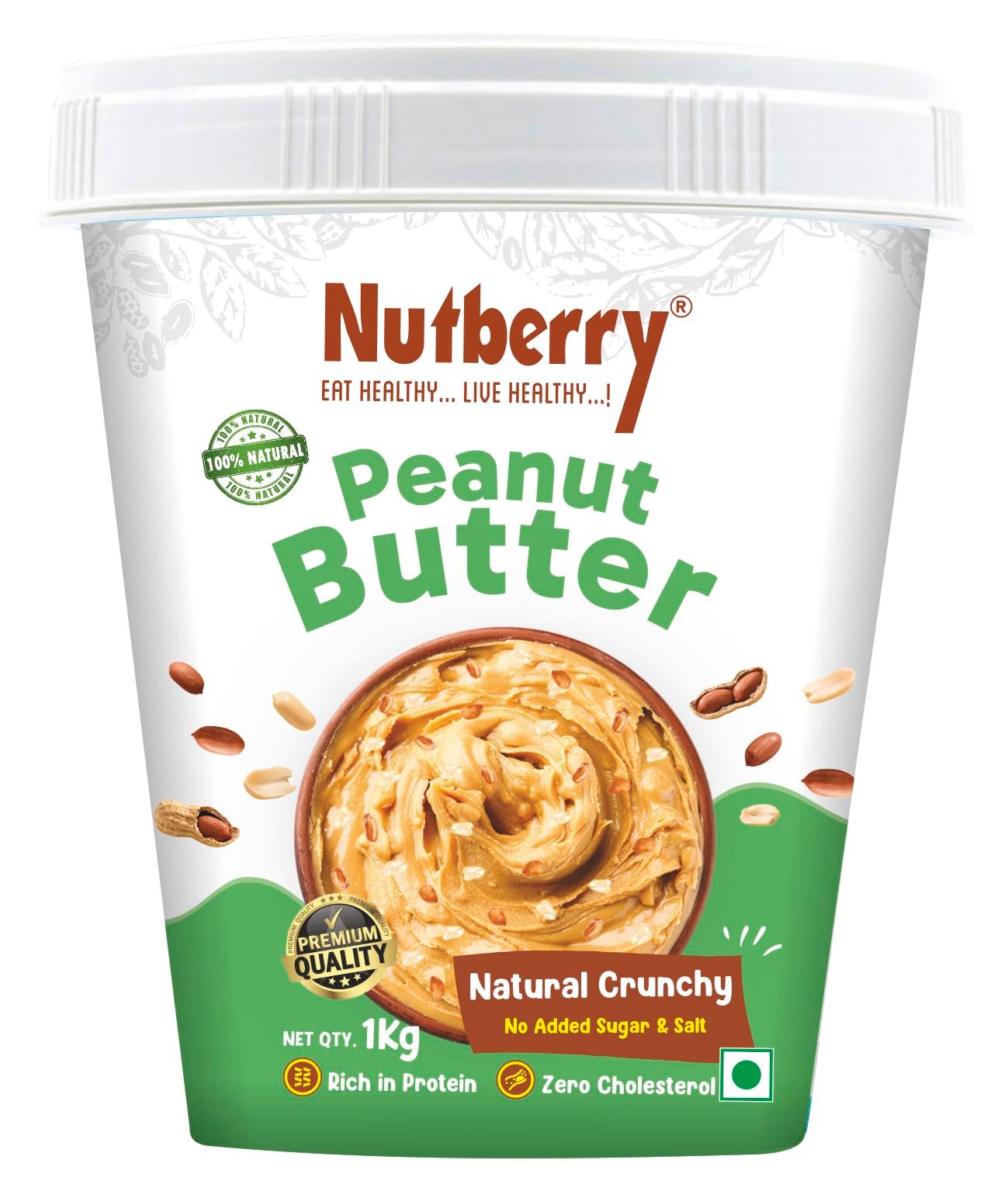 Nutberry Peanut Butter Crunchy Natural 1 Kg in Bucket