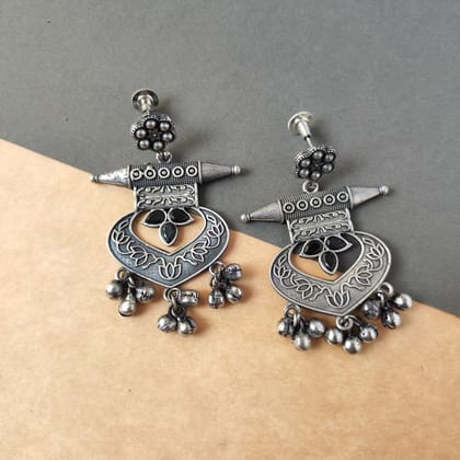 Beautiful Handcrafted Silver Replica Oxidised Chandbali Earrings For Women Ethnic Wear Diwali Festival Wear