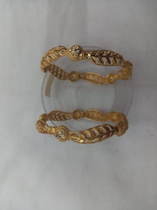 Yellow Gold Bangles with Floral Design-2