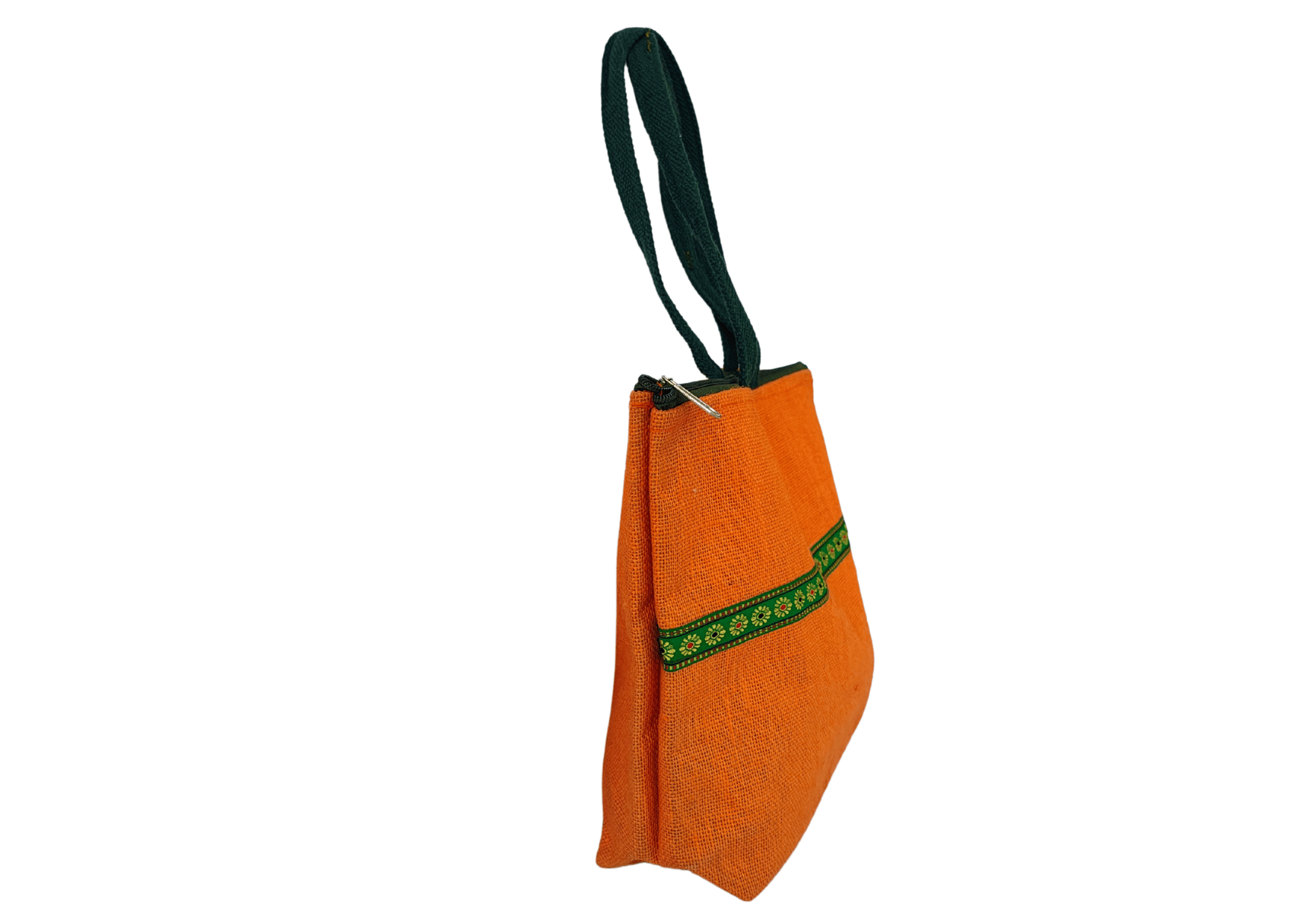  Orange Jute Bag with Green Strap