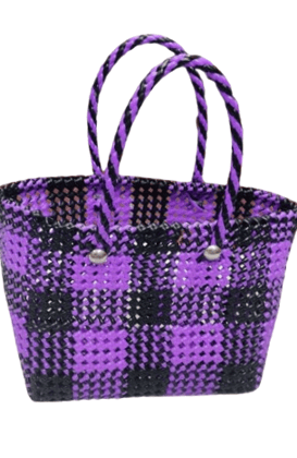 Purple and Black Checkered Handbag / Market Bag