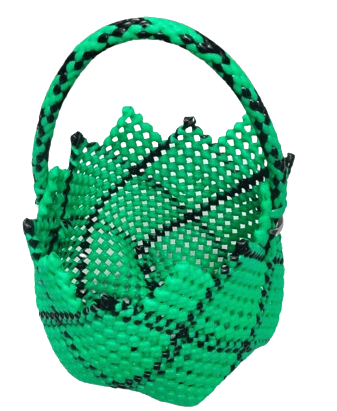 Green Plastic Basket /Tote Bag with Black Trim For Multi Purpose Use