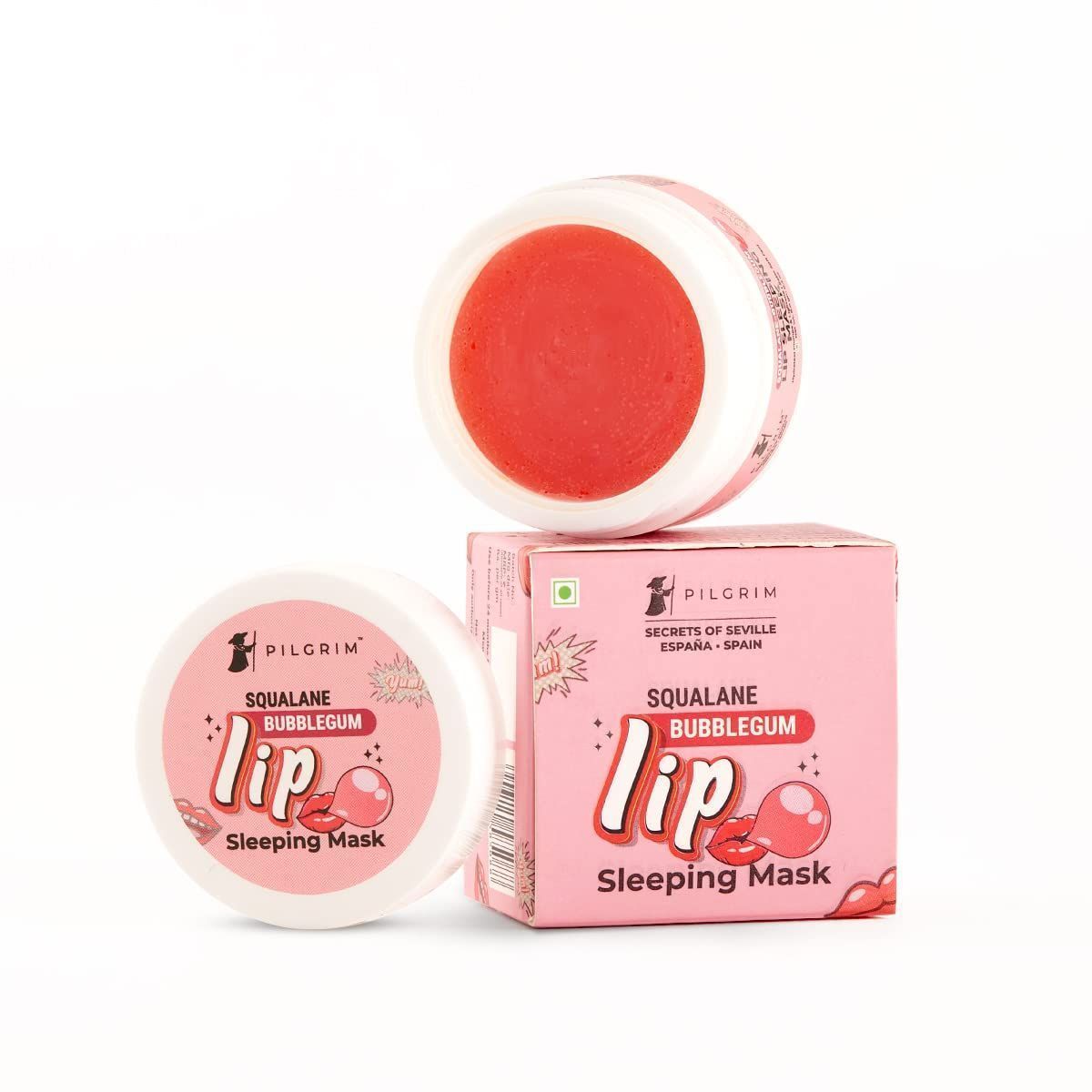 Pilgrim Spanish Squalane Lip Sleeping Mask (Bubblegum) For Unisex for Soft Lips For Perfect Pout With Shea Butter & Pomegranate For Hydrated & Soft Lips, 8g - Pink