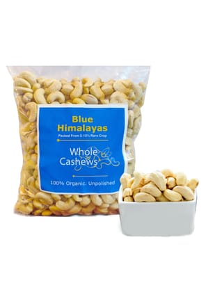 Blue Himalayas Whole Cashews - 100% Organic and Unpolished - Packed from 0.15% Rare Crop 500gm