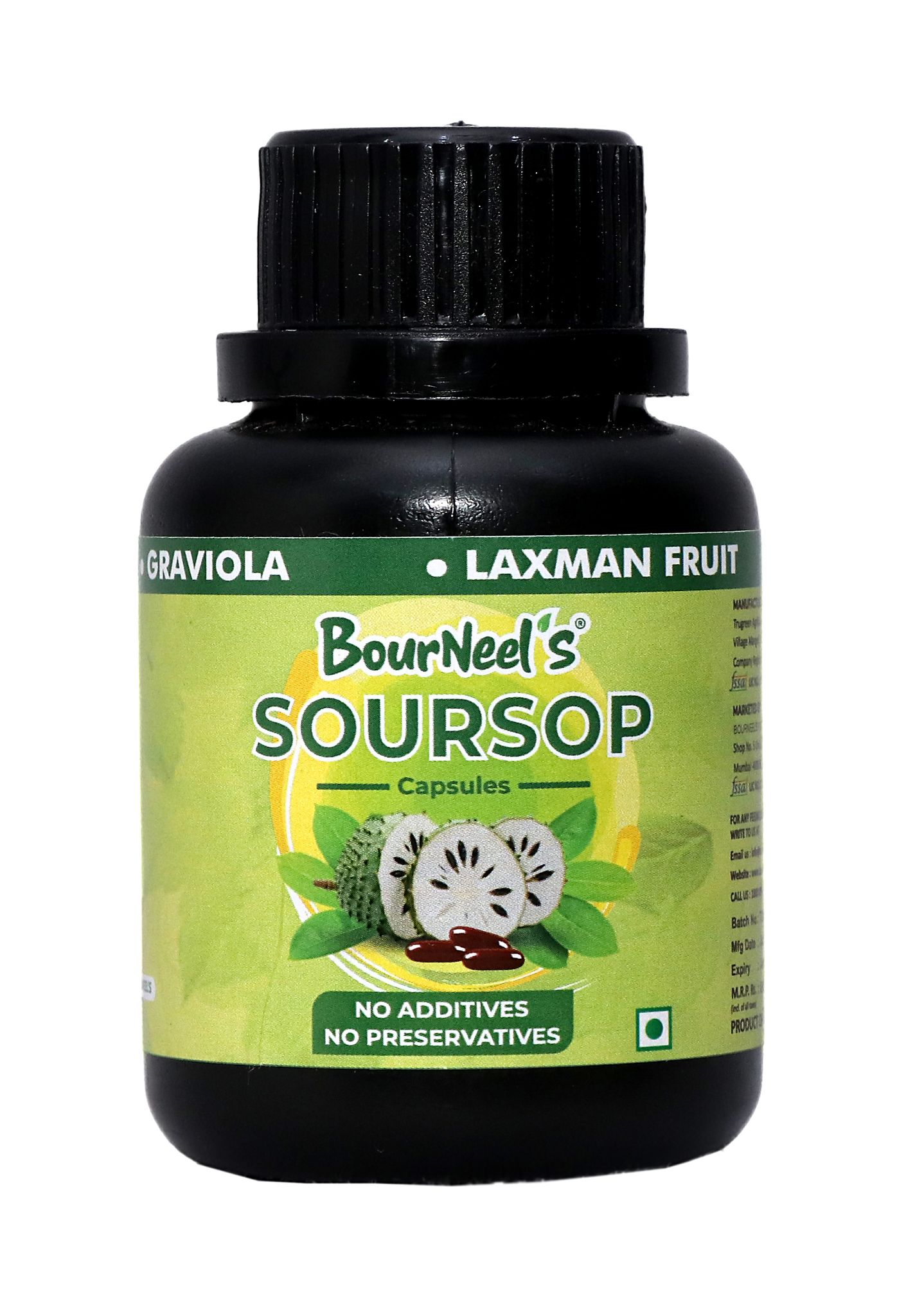 BourNeel's® Soursop Capsules - 60 Capsules | Dietary Health Supplement | No Preservatives | No Additives Soursop Graviola Laxman Phal |