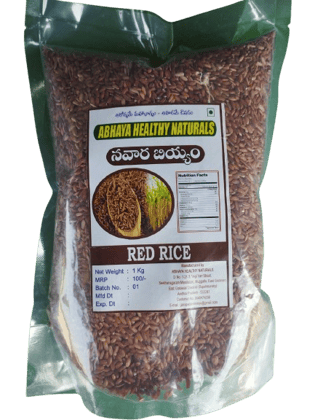 The product title is "Abhaya Healthy Naturals Red Rice - 1 Kg". Amt 140