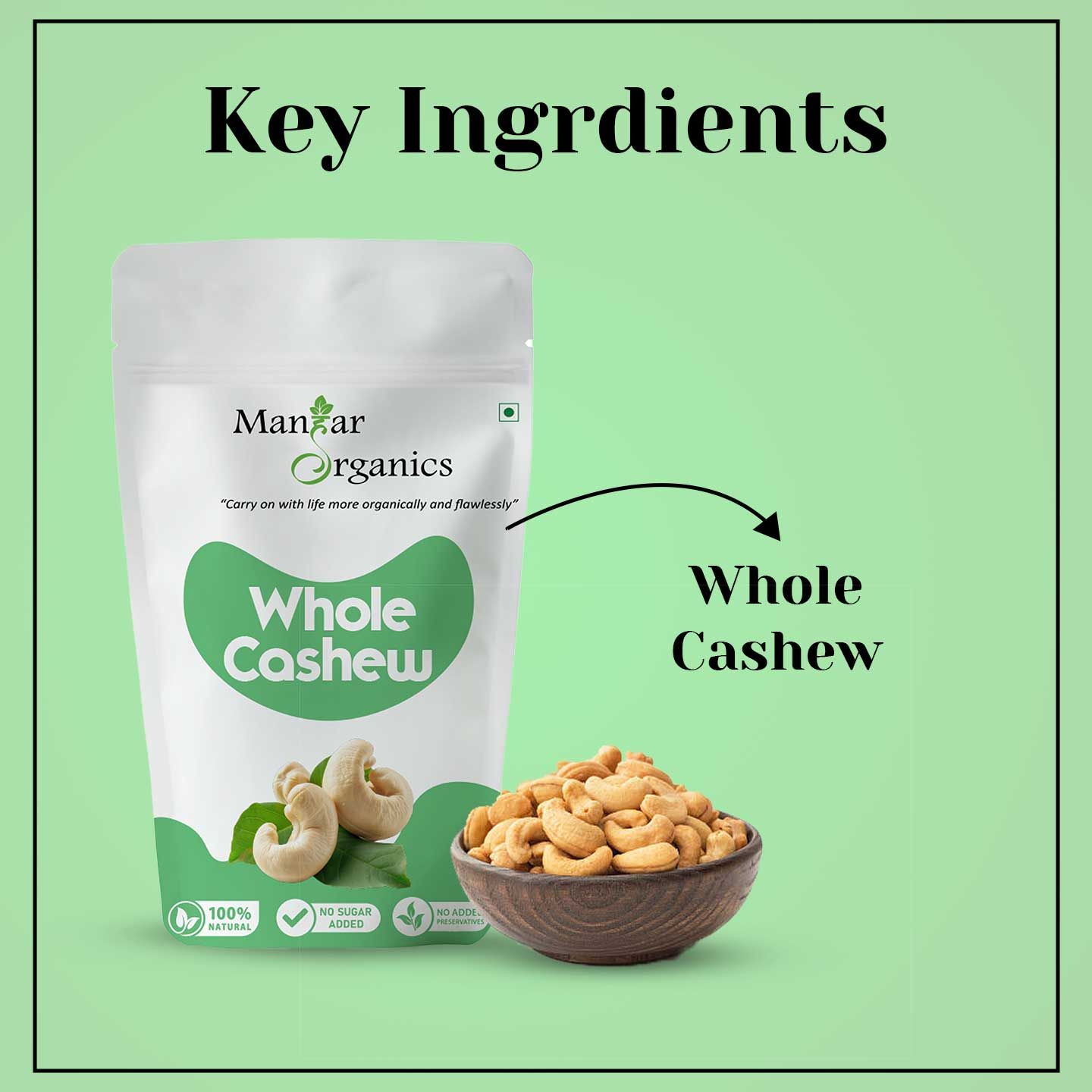 ManHar Organics Pure Whole Cashew (Kaju) 200gm | Premium Nuts & Dry Fruits | Rich in Fibre, Vitamin E, K, B6 | Boost Immunity| Healthy Snacks | Dry Fruit Gift Pack