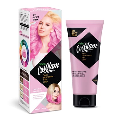 COSGLAM Semi Permanent Hair Color, No Peroxide, Non Oxidative, Ammonia Free Hair Colour 11 Soft Pink - 120gm