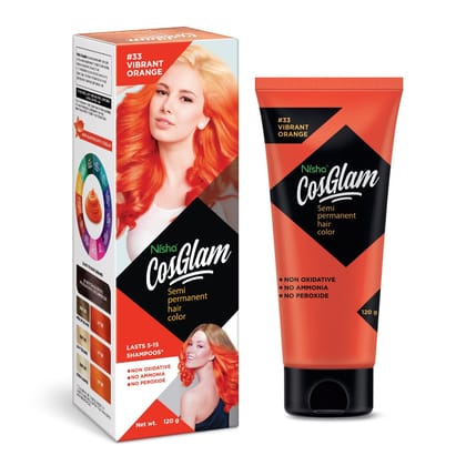 COSGLAM Semi Permanent Hair Color, No Peroxide, Non Oxidative, Ammonia Free Hair Colour 33 Vibrant Orange - 120gm