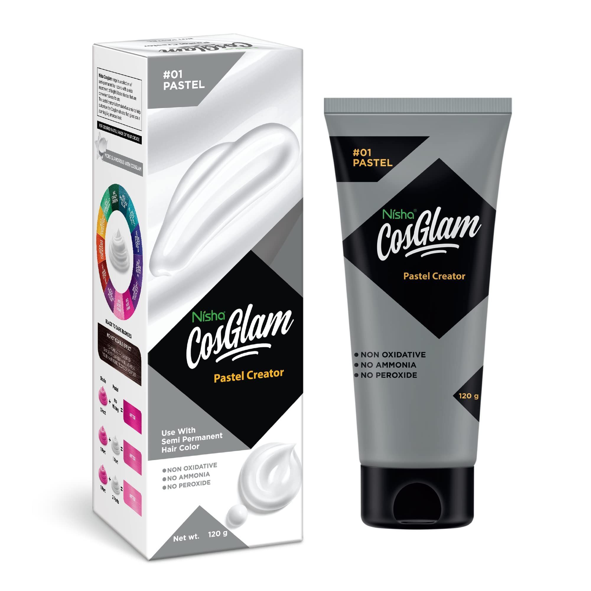 COSGLAM Semi Permanent Hair Color, No Peroxide, Non Oxidative, Ammonia Free Hair Colour 01 Pastel Creator - 120gm