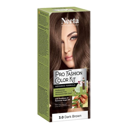 Neeta Professional Pro Fashion Color Kit 3.0 Dark Brown 100g Pack of 2, Permanent Hair Color, Creme Hair Colour for Women & Men