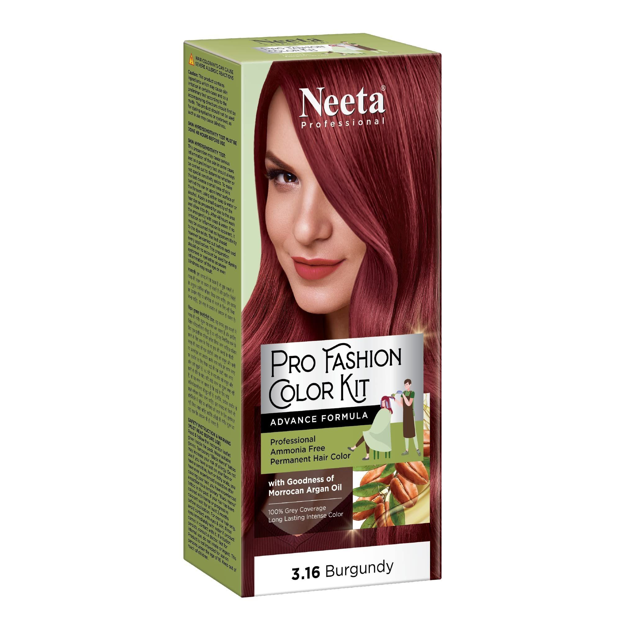 Neeta Professional Pro Fashion Color Kit 3.16 Burgundy 100g, Permanent Hair Color, Creme Hair Colour for Women & Men