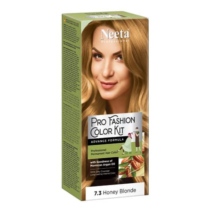 Neeta Professional Pro Fashion Color Kit 7.3 Honey Blonde 100g, Permanent Hair Color, Creme Hair Colour for Women & Men