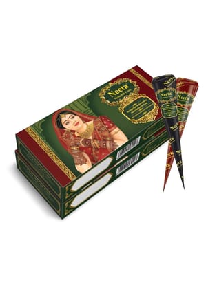 Neeta Mehendi Cones for Hand Desgning & Wedding, Bridal Mehandi Cone Reddish Brown Color 4 Pcs in 1 Box (Pack of 3)