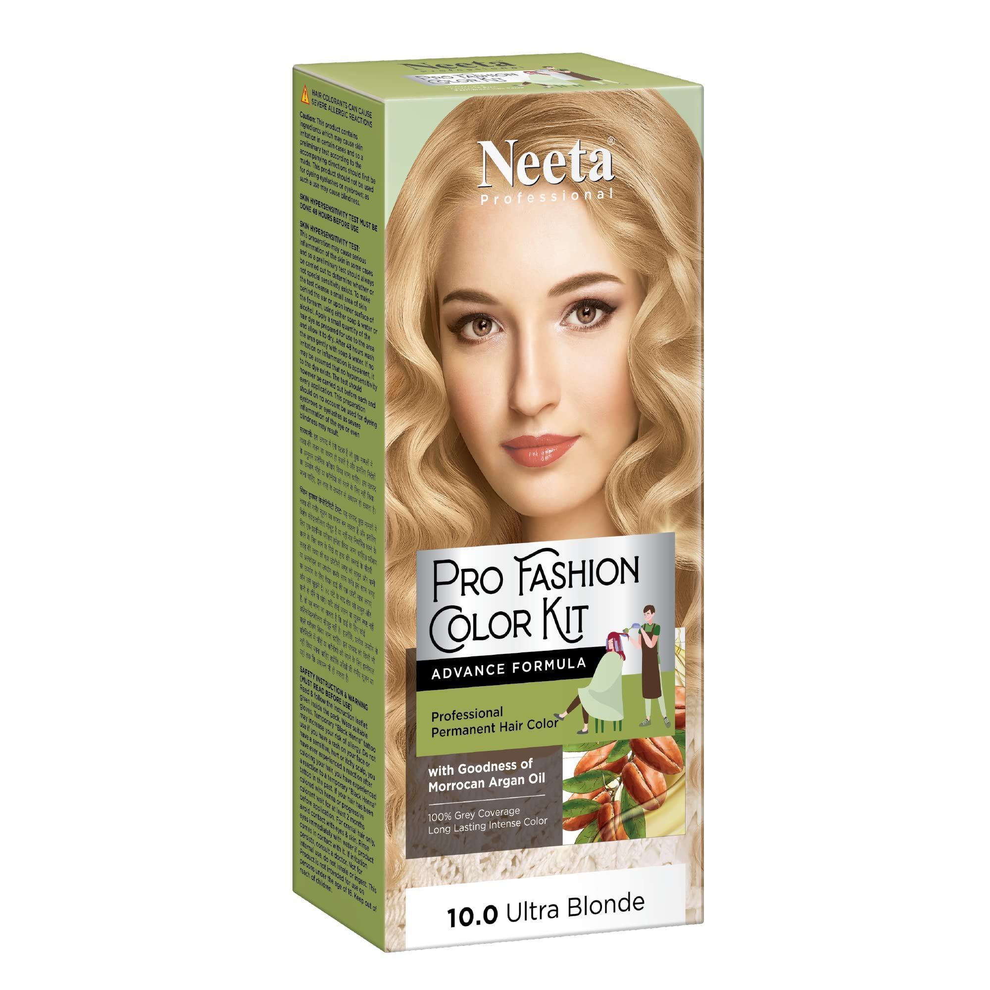 Neeta Professional Pro Fashion Color Kit 10.0 Ultra Blonde 100g Pack of 3, Permanent Hair Color, Creme Hair Colour for Women & Men