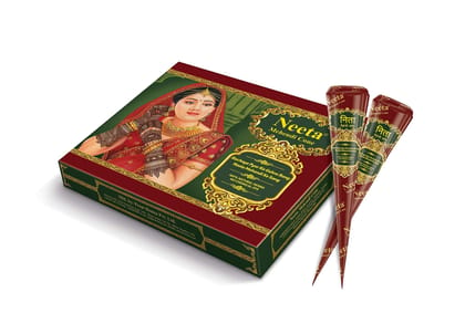 Neeta Mehendi Cones for Hand Desgning & Wedding, Bridal Mehandi Cone Reddish Brown Color 12 Pcs in 1 Box (Pack of 1)