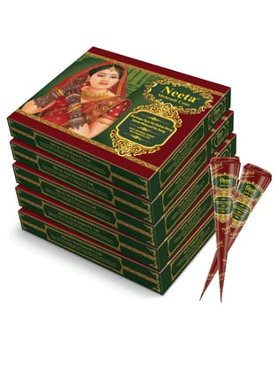 Neeta Mehendi Cones for Hand Desgning & Wedding, Bridal Mehandi Cone Reddish Brown Color 12 Pcs in 1 Box (Pack of 5)