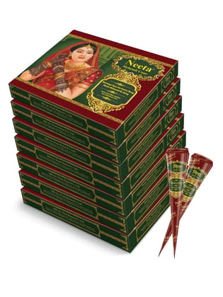 Neeta Mehendi Cones for Hand Desgning & Wedding, Bridal Mehandi Cone Reddish Brown Color 12 Pcs in 1 Box (Pack of 7)