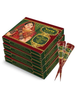 Neeta Mehendi Cones for Hand Desgning & Wedding, Bridal Mehandi Cone Reddish Brown Color 12 Pcs in 1 Box (Pack of 4)