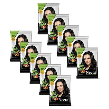 Neeta Henna Based Hair Color Natural Black 10g Pack of 10, Silky and Shiny Powder Hair Colour with Benefits of 5 Natural Herbs