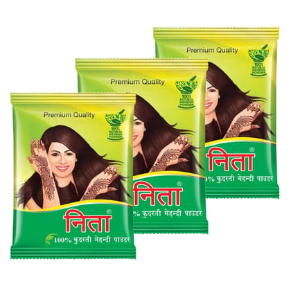 Neeta Mehendi Powder 100g Pack of 3, 100% Natural Henna Mehandi Powder for Hair, Hand & Feet