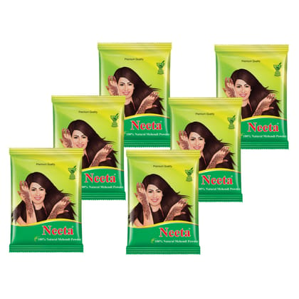 Neeta Mehendi Powder 100g Pack of 6, 100% Natural Henna Mehandi Powder for Hair, Hand & Feet